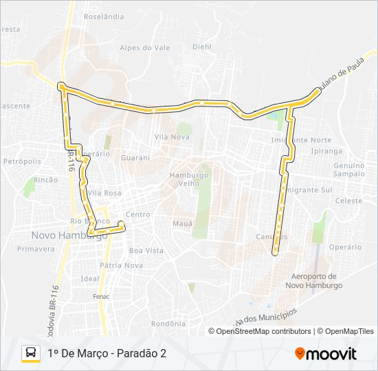 Mapa da linha T04 RS-239 VIA BR-116 de ônibus