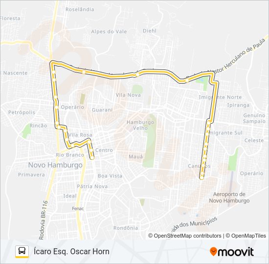 Mapa da linha T04 RS-239 VIA BR-116 de ônibus