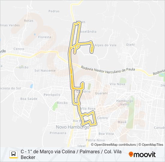 Mapa da linha N13 RINCÃO - ROSELÂNDIA de ônibus