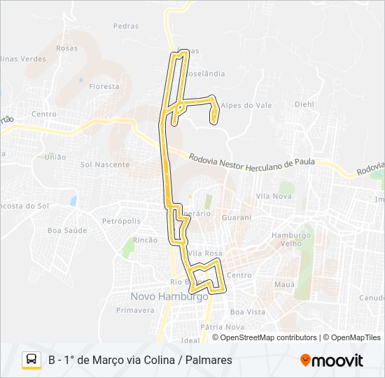 Mapa da linha N13 RINCÃO - ROSELÂNDIA de ônibus