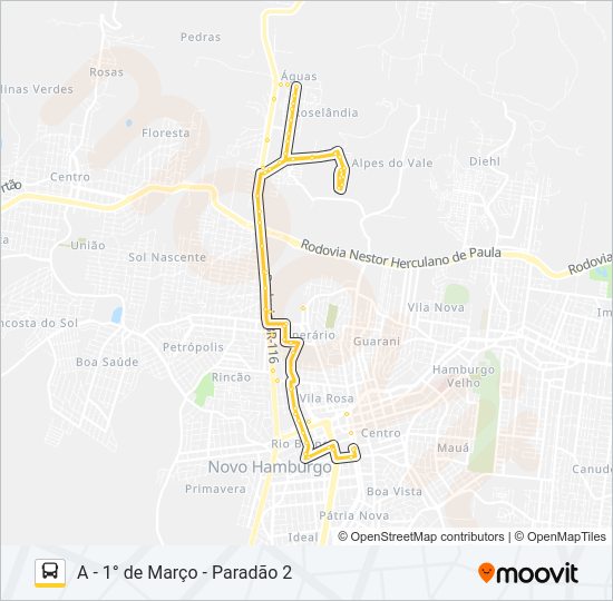 Mapa da linha N13 RINCÃO - ROSELÂNDIA de ônibus