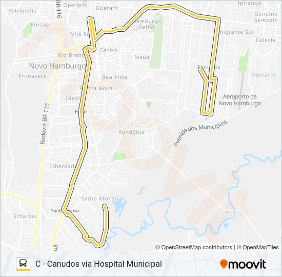 Mapa da linha T03 CANUDOS / SANTO AFONSO de ônibus
