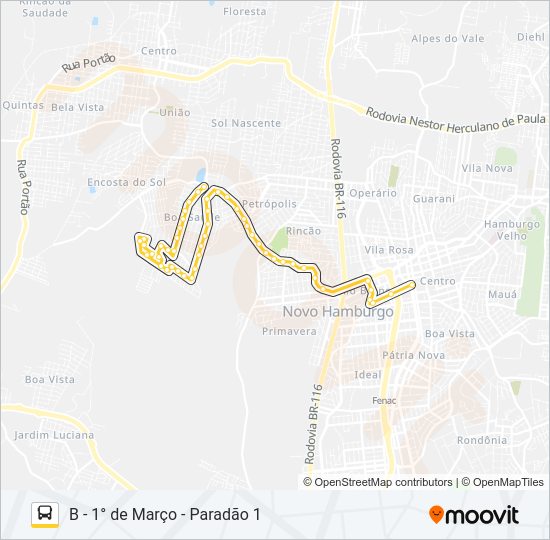 Mapa da linha O61 BOA SAÚDE / JARDIM LIBERATO de ônibus