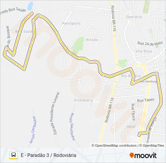 Mapa da linha O61 BOA SAÚDE / JARDIM LIBERATO de ônibus