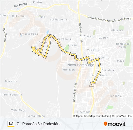 Mapa da linha O61 BOA SAÚDE / JARDIM LIBERATO de ônibus