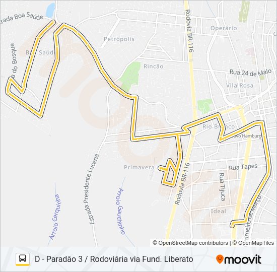 Mapa da linha O61 BOA SAÚDE / JARDIM LIBERATO de ônibus