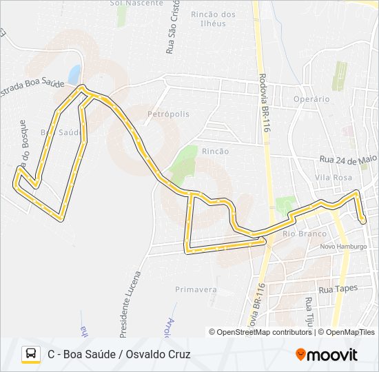 Mapa da linha O61 BOA SAÚDE / JARDIM LIBERATO de ônibus