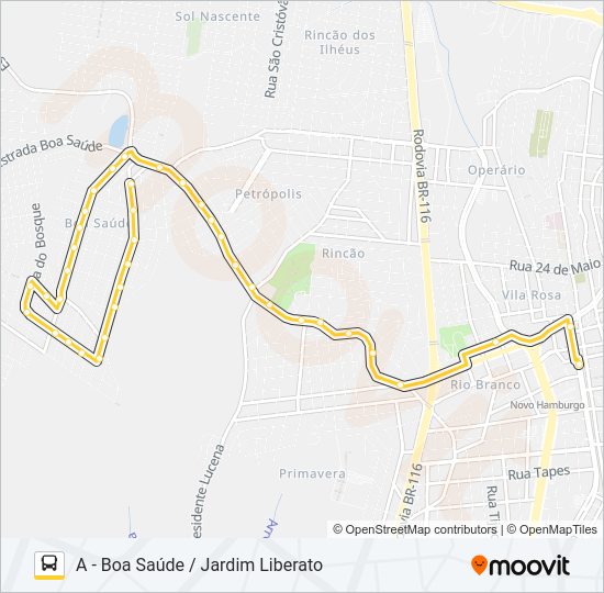 Mapa da linha O61 BOA SAÚDE / JARDIM LIBERATO de ônibus