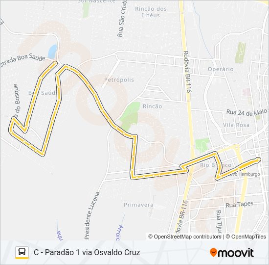 Mapa da linha O61 BOA SAÚDE / JARDIM LIBERATO de ônibus