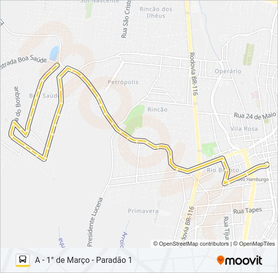Mapa da linha O61 BOA SAÚDE / JARDIM LIBERATO de ônibus