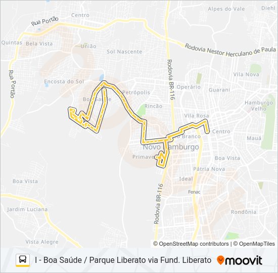 Mapa da linha O61 BOA SAÚDE / JARDIM LIBERATO de ônibus
