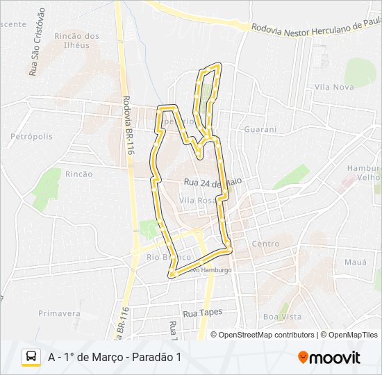 Mapa da linha N14 COHABURGO / HOSPITAL MUNICIPAL de ônibus