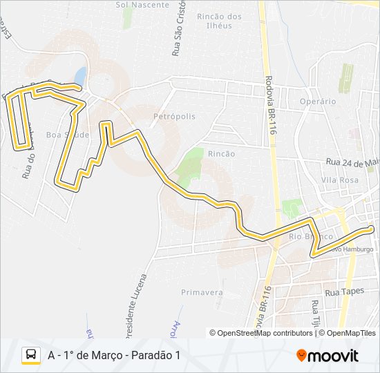 Mapa da linha O52 RESIDENCIAL NOVO HAMBURGO / VILA TORRES de ônibus