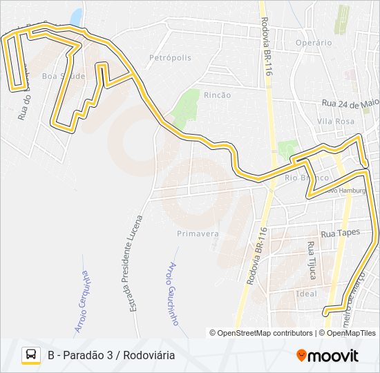 Mapa da linha O52 RESIDENCIAL NOVO HAMBURGO / VILA TORRES de ônibus