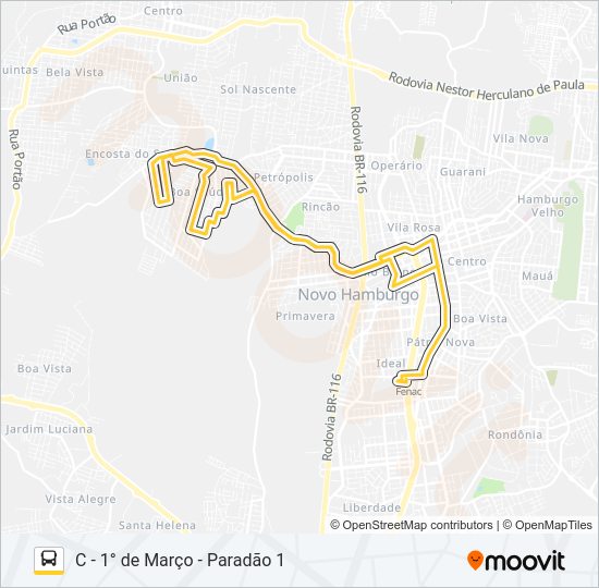 Mapa da linha O52 RESIDENCIAL NOVO HAMBURGO / VILA TORRES de ônibus