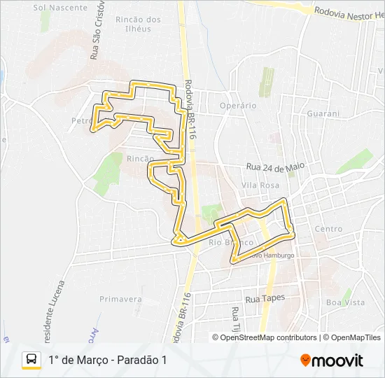 O13A VILA MENTZ / PETRÓPOLIS Bus Line Map