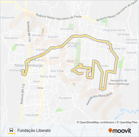 Mapa da linha E01 ESCOLAR MUNDO NOVO PARA LIBERATO de ônibus