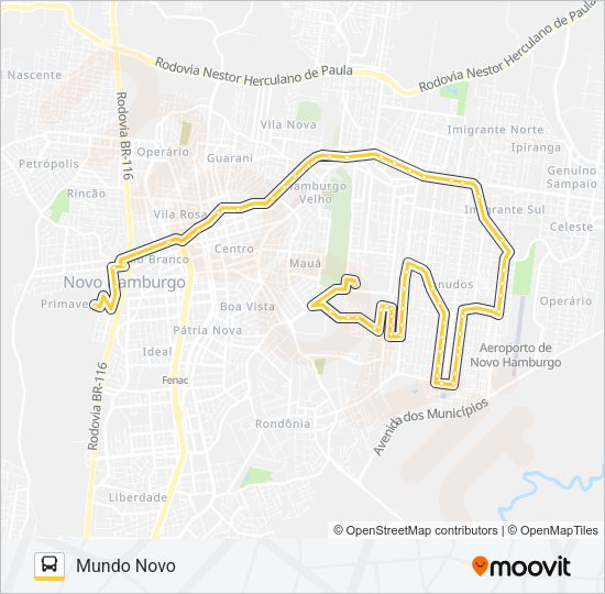 Mapa da linha E02 ESCOLAR LIBERATO PARA MUNDO NOVO de ônibus
