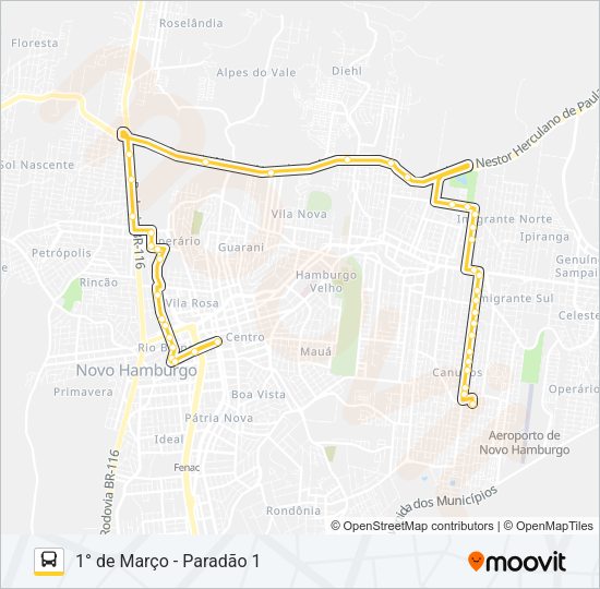 Mapa da linha T04A RS-239 VIA BR-116 de ônibus