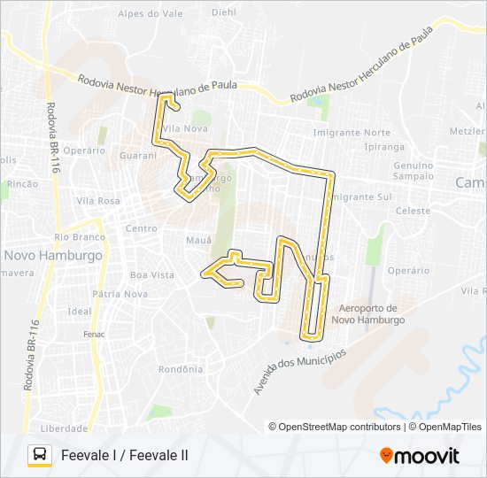 Mapa da linha E05 ESCOLAR MUNDO NOVO PARA FEEVALE de 