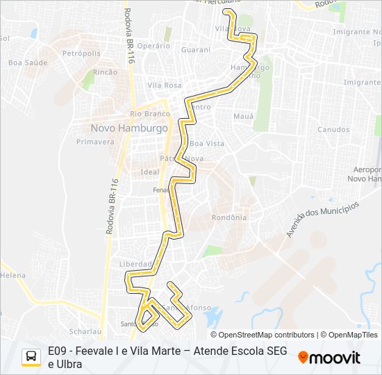Mapa da linha ESCOLAR FEEVALE de ônibus