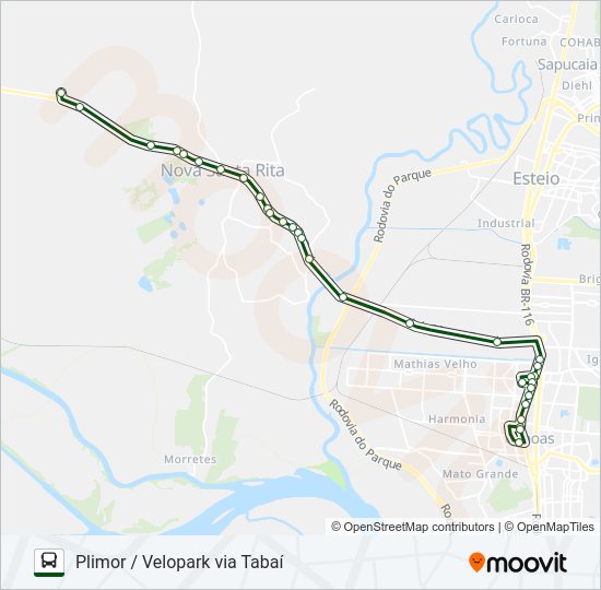 TR02D VELOPARK - NOVA SANTA RITA / CANOAS Bus Line Map
