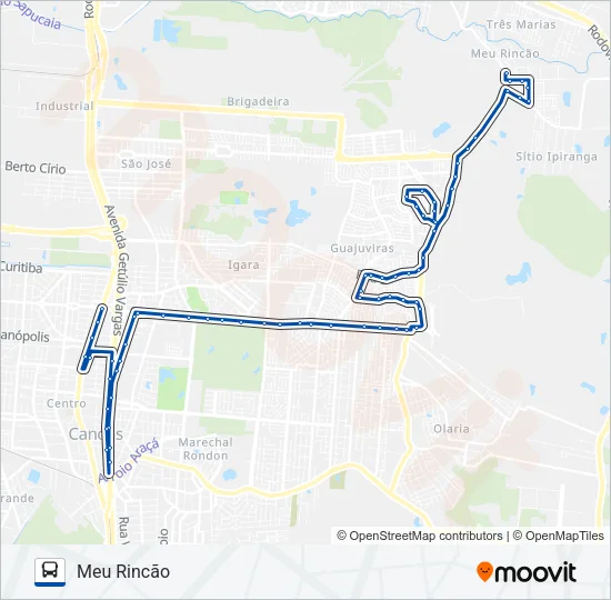5183 MEU RINCÃO / C.BELO / P.SOL / BOQUEIRÃO / CT Bus Line Map