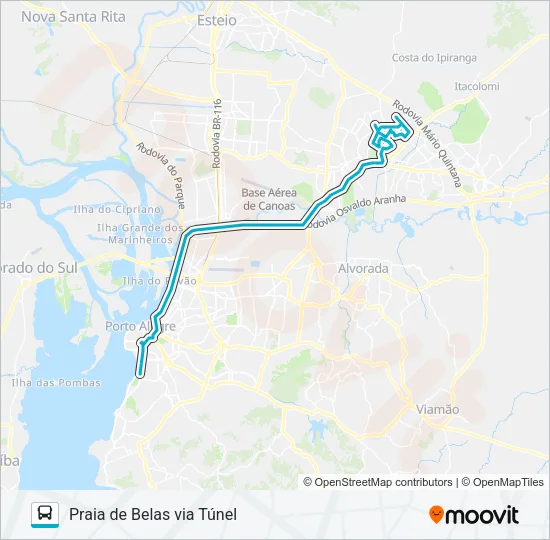 Mapa da linha W508B MORADA DO VALE 1-2-3 / PRAIA DE BELAS - SELETIVO de ônibus