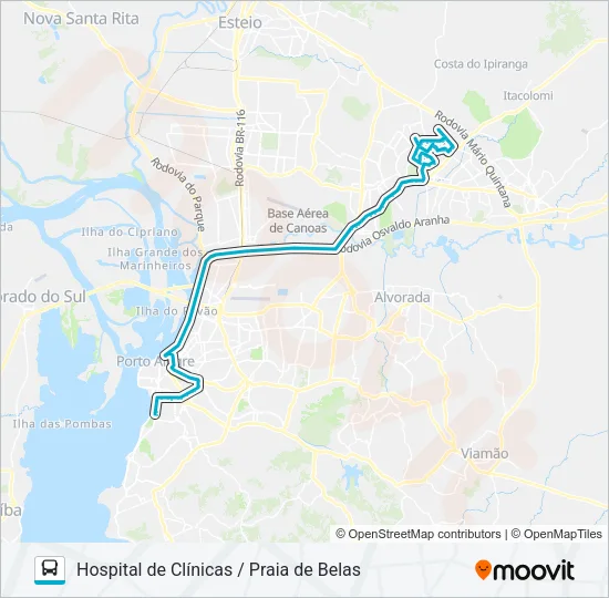 Mapa da linha W508B MORADA DO VALE 1-2-3 / PRAIA DE BELAS - SELETIVO de ônibus