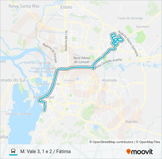 Mapa da linha W508B MORADA DO VALE 1-2-3 / PRAIA DE BELAS - SELETIVO de ônibus