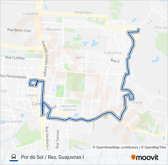 Mapa da linha 5117 L5 / SÃO JOÃO / CANOAS SHOPPING de ônibus