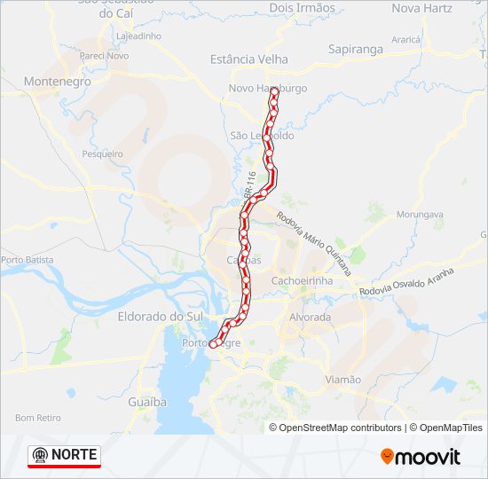 Mapa da linha NORTE de metrô