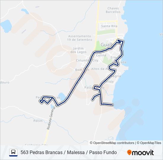Mapa da linha 563 PEDRAS BRANCAS / MALESSA / PASSO FUNDO de ônibus