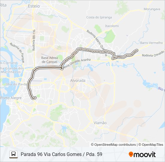 Mapa da linha W684 GRAVATAÍ / UNISINOS POA de ônibus