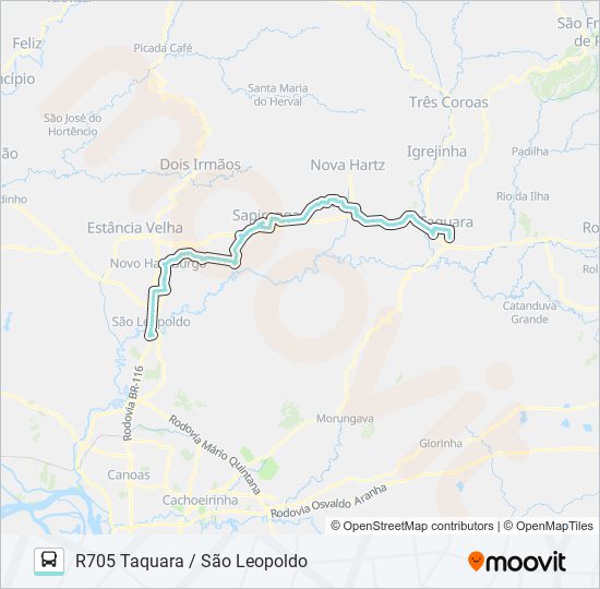 Mapa da linha R705 TAQUARA / SÃO LEOPOLDO de ônibus