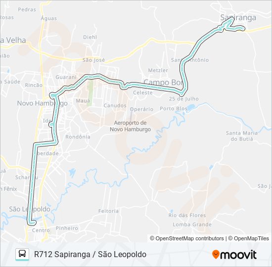 Mapa da linha R712 SAPIRANGA / SÃO LEOPOLDO de ônibus