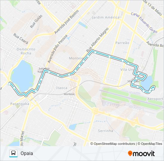 Mapa da linha 025 OPAIA / LAGOA de ônibus