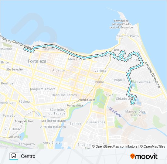 Mapa da linha 905 MEIRELES / CENTRO de ônibus
