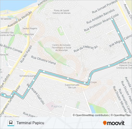 Mapa da linha 913 SERVILUZ / PAPICU de ônibus