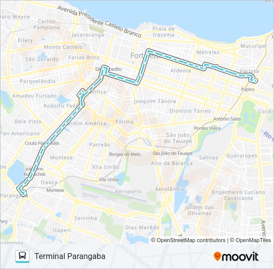 Mapa da linha 038 PARANGABA / PAPICU de ônibus