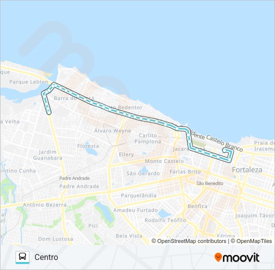 Mapa da linha 101 BEIRA RIO / CENTRO de ônibus