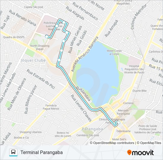 Mapa da linha 396 PARANGABA / JOQUEI de ônibus