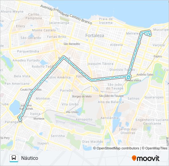 Mapa da linha 029 PARANGABA / NÁUTICO de ônibus