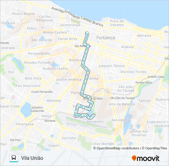 Mapa da linha 502 VILA UNIÃO / CENTRO de ônibus