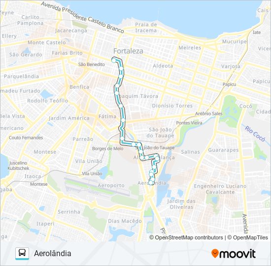 Mapa da linha 601 AEROLÂNDIA / CENTRO de ônibus