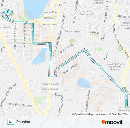 Mapa da linha 619 PAUPINA / MESSEJANA de ônibus