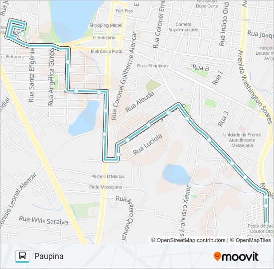 Mapa da linha 619 PAUPINA / MESSEJANA de ônibus