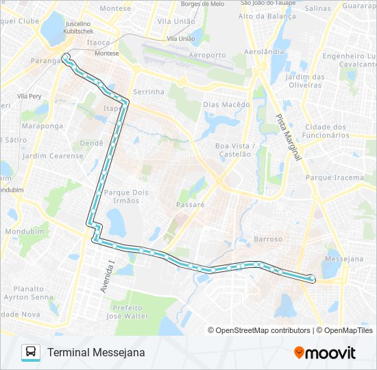 Mapa da linha 315 MESSEJANA / PARANGABA de ônibus