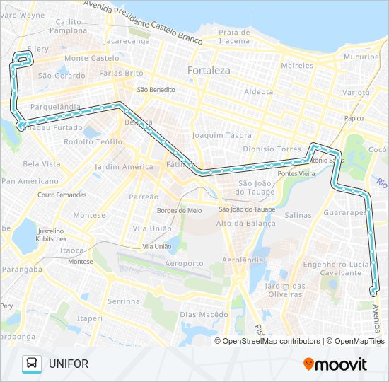 Mapa da linha 075 CAMPUS DO PICI / UNIFOR de ônibus