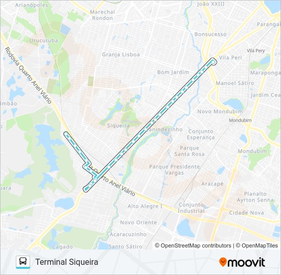 Mapa da linha 338 CANINDEZINHO / SIQUEIRA de ônibus